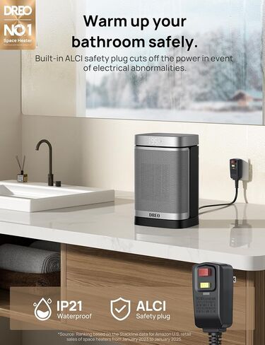Dreo Space Heater, 2022 Upgraded for Bathroom and Indoor, Portable 1500W Ceramic Electric Heater, 40-95°F Digital Thermostat, 70°Oscillating, 5 Modes, Remote, 12h Timer, with ALCI Safety Plug in Saudi Arabia