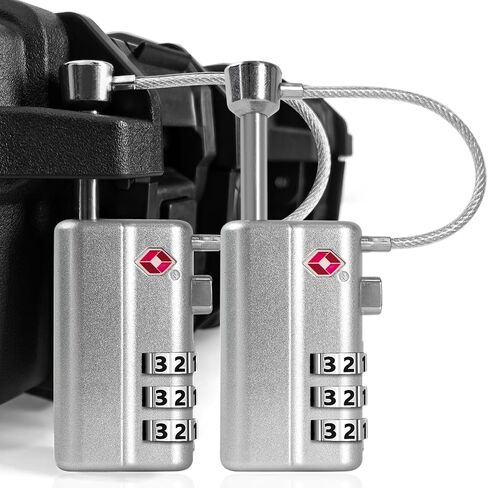 LAFENLIN TSA Cable Lock 2-Pack for Gun Cases, Adjustable Handle, Silver | TSA-approved Locks with Adjustable Alloy Handle for Hard Cases (No Key). 3-dial Combo, Cut-resistant, Weatherproof. Silver in Kuwait