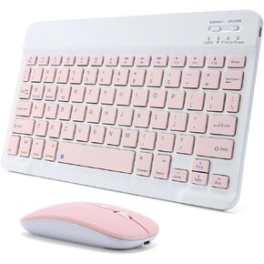 Rechargeable Bluetooth Keyboard and Mouse Combo for iPad, Ultra-Slim Portable Wireless Mouse Keyboard for iPad Pro Air Mini iPhone Samsung Tablet Cell Phone Android, iPadOS/iOS 13 and Above (Pink) in Saudi Arabia