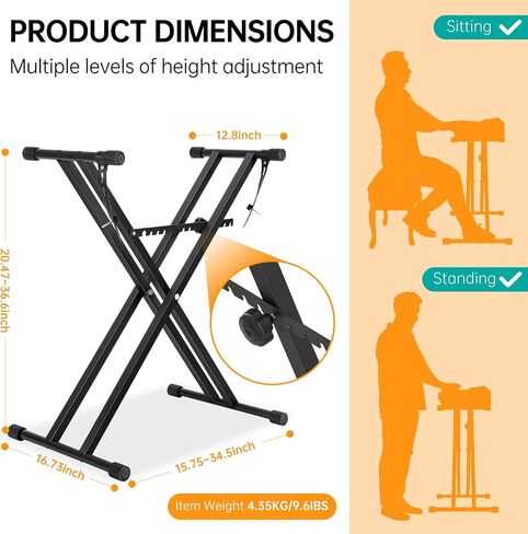 AODSK Single-X Keyboard Stand Adjustable Width & Height,Piano Stand with Locking Straps & Quick Release Mechanism (Keyboard Stand) in Kuwait