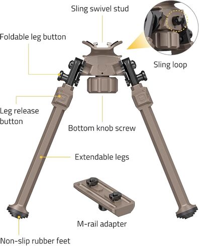 CVLIFE Adjustable Rifle Bipod with Adapter Compatible with M-Rail and Sling Stud for Hunting in Saudi Arabia