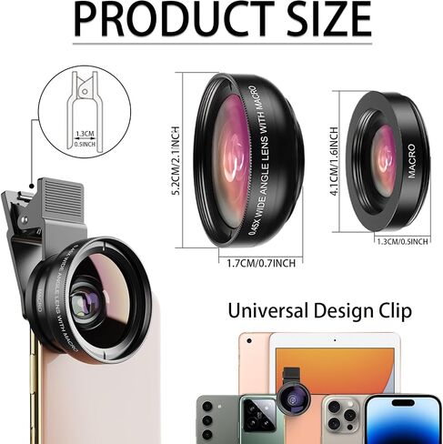0.45X Wide Angle and Macro Lens Clip-On Smartphone Camera Lens for Photography Vlog Compatible Content Creators 1 Pcs(Black) in Saudi Arabia