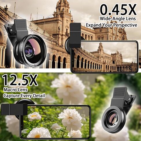 0.45X Wide Angle and Macro Lens Clip-On Smartphone Camera Lens for Photography Vlog Compatible Content Creators 1 Pcs(Black) in Saudi Arabia