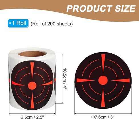 3" Fluorescent Round Splatter Target Stickers, 1 Roll Reactive Paper Targets Adhesive Bullseye Shooting Targets for Shooting Range Practice, Black/Red in Saudi Arabia