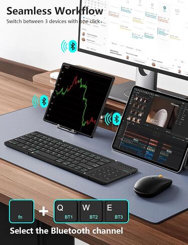 Nillkin Foldable Bluetooth Keyboard with Touchpad & Number Pad, Portable Bluetooth Keyboard with Full Size Keys, Pocket-Sized Wireless Travel Keyboards for iPad, Smartphone, Tablet and Laptop Black in Saudi Arabia