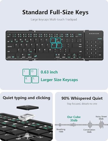 Nillkin Foldable Bluetooth Keyboard with Touchpad & Number Pad, Portable Bluetooth Keyboard with Full Size Keys, Pocket-Sized Wireless Travel Keyboards for iPad, Smartphone, Tablet and Laptop Black in Saudi Arabia