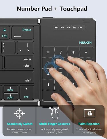 Nillkin Foldable Bluetooth Keyboard with Touchpad & Number Pad, Portable Bluetooth Keyboard with Full Size Keys, Pocket-Sized Wireless Travel Keyboards for iPad, Smartphone, Tablet and Laptop Black in Saudi Arabia