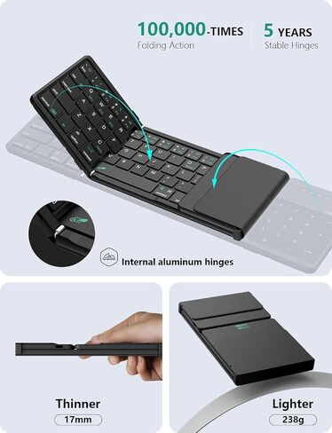 Nillkin Foldable Bluetooth Keyboard with Touchpad & Number Pad, Portable Bluetooth Keyboard with Full Size Keys, Pocket-Sized Wireless Travel Keyboards for iPad, Smartphone, Tablet and Laptop Black in Saudi Arabia