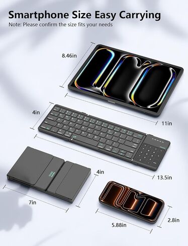 Nillkin Foldable Bluetooth Keyboard with Touchpad & Number Pad, Portable Bluetooth Keyboard with Full Size Keys, Pocket-Sized Wireless Travel Keyboards for iPad, Smartphone, Tablet and Laptop Black in Saudi Arabia