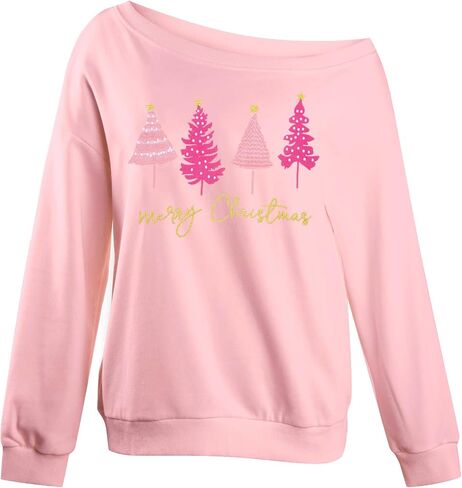 سويت شيرت فريد من نوعه للنساء بدون أكتاف لعيد الميلاد: سترة Merry Crewneck بأكمام طويلة لعيد الميلاد in Saudi Arabia