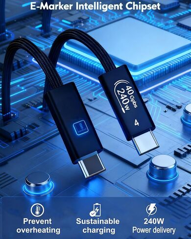 كابل AIRSKY USB-C إلى USB C 3.3FT، كابل USB 4 لكابل Thunderbolt 4، 240 واط، كابل فيديو USB C، 40 جيجابت في الثانية، شاشة 8K HD، متوافق مع Thunderbolt 4/3، iPhone 17/16/15، MacBook، Hub، Dock والمزيد in Kuwait