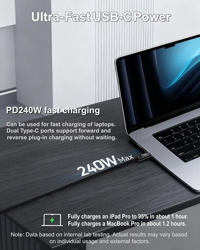كابل AIRSKY USB-C إلى USB C 3.3FT، كابل USB 4 لكابل Thunderbolt 4، 240 واط، كابل فيديو USB C، 40 جيجابت في الثانية، شاشة 8K HD، متوافق مع Thunderbolt 4/3، iPhone 17/16/15، MacBook، Hub، Dock والمزيد in Kuwait