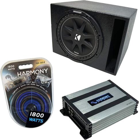 Harmony Audio Universal Car Stereo Rhino Coated Ported 12" Kicker Bundle Comp C12 Sub Box Enclosure & Harmony HA-A400.1 Amp in Saudi Arabia