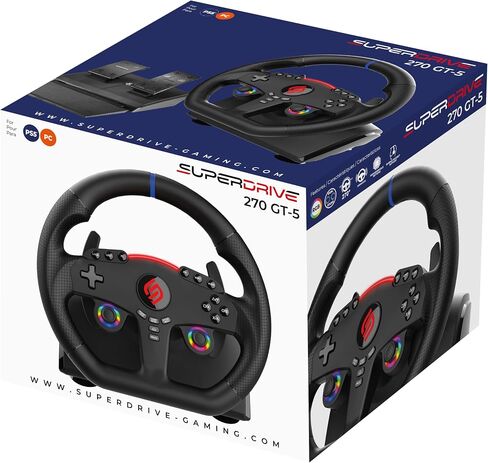 SUBSONIC – Superdrive 270 GT-5 Steering Wheel - PS5 LED steering wheel with dual sticks, 270° rotation, pedals and paddle shifters. Compatible with PS5 and PC – Black in Saudi Arabia