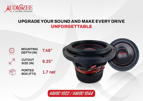 Audiozee Havoc Series 10 مضخم صوت 1600 وات RMS / 3200 وات كحد أقصى، مقاومة مزدوجة 2 أوم، مخروط كيفلار، تصميم درجة المنافسة، ملف صوتي نحاسي 3 بوصات 4 طبقات in Saudi Arabia