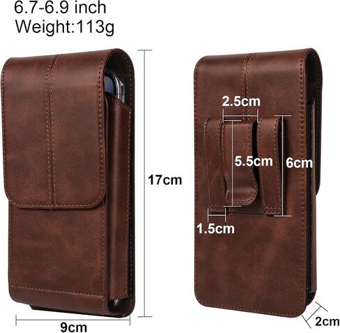 Cell Phone Waist Holster with Clip Leather, Vertical SmartPhone Waist Bag Black, Travel Sport Mobile Phone Belt Pouch Purse Men Card Holder Waist Wallet Belt Loop Pocket with Carabiner Hook Bumbag in Saudi Arabia