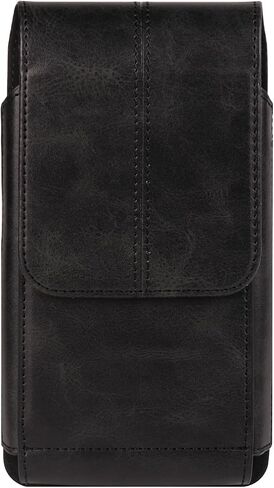 Cell Phone Waist Holster with Clip Leather, Vertical SmartPhone Waist Bag Black, Travel Sport Mobile Phone Belt Pouch Purse Men Card Holder Waist Wallet Belt Loop Pocket with Carabiner Hook Bumbag in Saudi Arabia