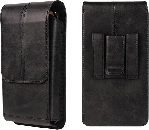 Cell Phone Waist Holster with Clip Leather, Vertical SmartPhone Waist Bag Black, Travel Sport Mobile Phone Belt Pouch Purse Men Card Holder Waist Wallet Belt Loop Pocket with Carabiner Hook Bumbag in Saudi Arabia