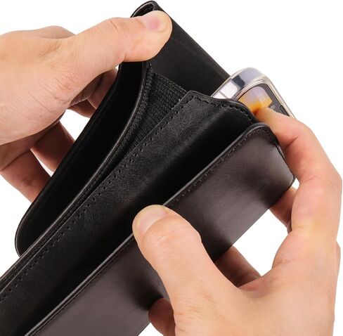 Cell Phone Waist Holster with Clip Leather, Vertical SmartPhone Waist Bag Black, Travel Sport Mobile Phone Belt Pouch Purse Men Card Holder Waist Wallet Belt Loop Pocket with Carabiner Hook Bumbag in Saudi Arabia