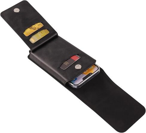 Cell Phone Waist Holster with Clip Leather, Vertical SmartPhone Waist Bag Black, Travel Sport Mobile Phone Belt Pouch Purse Men Card Holder Waist Wallet Belt Loop Pocket with Carabiner Hook Bumbag in Saudi Arabia