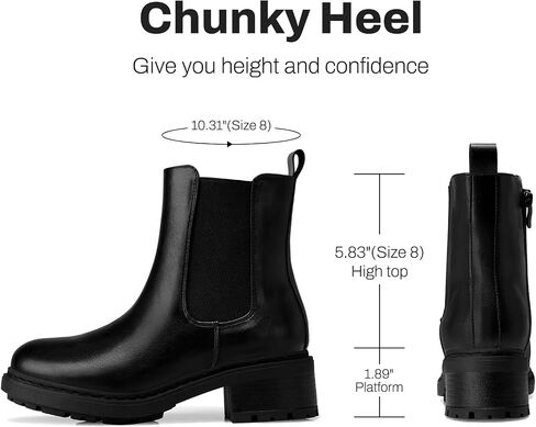 Women's Chelsea Boots Ankle: Slip on Chunky Heel Platform Booties | Side Zipper, Lug Sole Fashion Ankle Boots for Fall 2026, Casual Comfortable Chelsea Boots Shoes Size 6-11 in Saudi Arabia