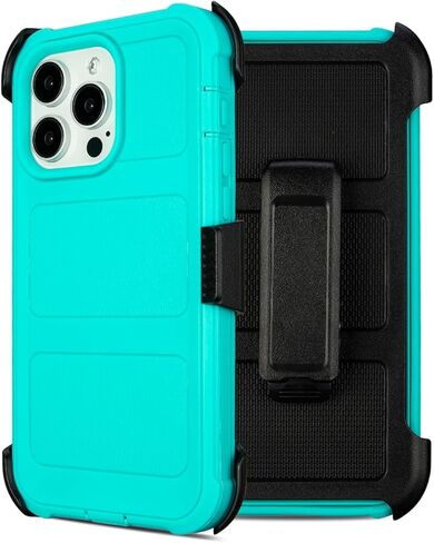 حافظة Defender لهاتف iPhone 13 Pro Max مع حافظة بمشبك، هيكل كامل متين وشديد التحمل، طبقتان من الغطاء القوي المقاوم للسقوط، غطاء حماية من الدرجة العسكرية لحافظة هاتف iPhone 13 Pro Max (أسود وبرتقالي) in Kuwait