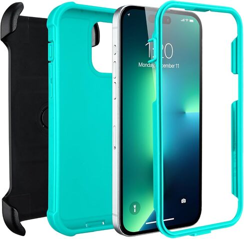 حافظة Defender لهاتف iPhone 13 Pro Max مع حافظة بمشبك، هيكل كامل متين وشديد التحمل، طبقتان من الغطاء القوي المقاوم للسقوط، غطاء حماية من الدرجة العسكرية لحافظة هاتف iPhone 13 Pro Max (أسود وبرتقالي) in Kuwait