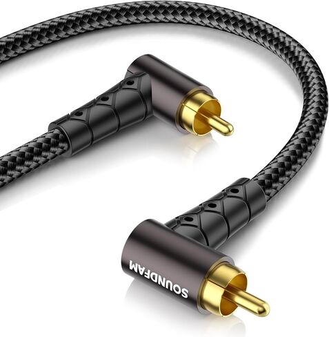 RCA Subwoofer Cable 10ft/3M 90 Degree RCA to RCA Cable Cotton Braided Double Shielded Digital Analogue Supports Amplifiers,Home Theater,Subwoofer (Black) in Saudi Arabia
