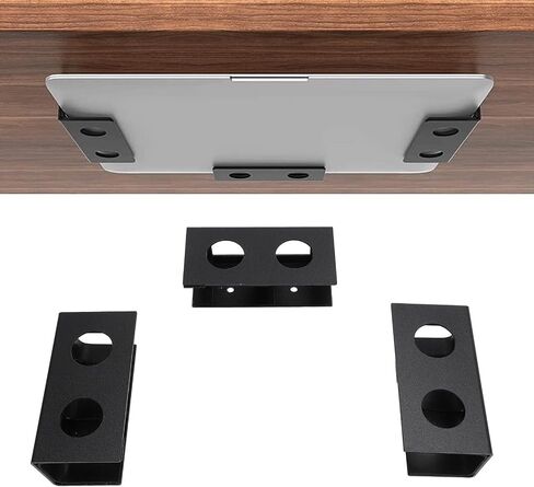 Under Desk Laptop Mount, Aluminum Alloy Metal Under Desk Shelf Device Holder with Anti Scratch Silicone, Under Desk Laptop Storage Mount for Keyboards,Tablets (Black) in Saudi Arabia