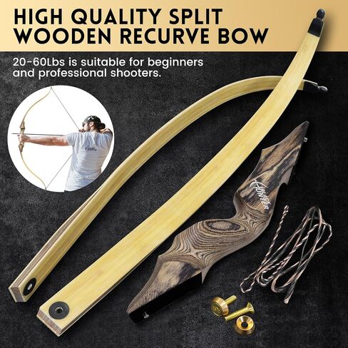 oubert Black Hunter قوس منحني 60 بوصة 20-60 رطل انهاء الخدمة القوس اليد اليمنى قوس الصيد والسهم مجموعة مع سلسلة القوس كاتم الصوت القوس الرماية للبالغين ممارسة الصيد الهدف in Kuwait