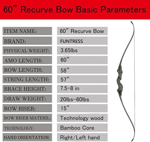 FUNTRESS 60" Takedown Recurve Bow 20-60Lbs Hunting Bow and Arrow Set for Right and Left Hand in Saudi Arabia
