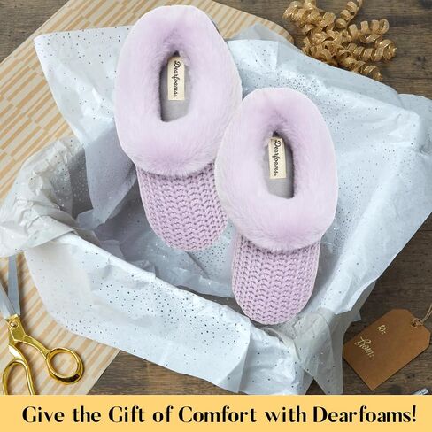 Dearfoams Women's Memory Foam Cozy Soft House Slippers Gifts for Women Hannah Knit Clog House Shoes in Saudi Arabia