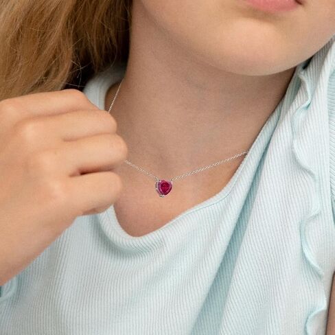 925 Sterling Silver Prong Set Simulated Birthstone Heart Necklace For Young Girls - Beautiful Heart Shaped Jewelry For Girls on Their Special Birthdays in Saudi Arabia