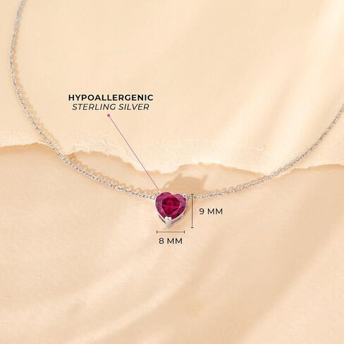 925 Sterling Silver Prong Set Simulated Birthstone Heart Necklace For Young Girls - Beautiful Heart Shaped Jewelry For Girls on Their Special Birthdays in Saudi Arabia