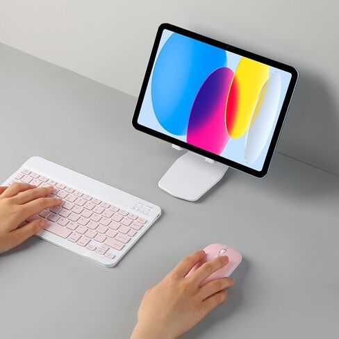مجموعة لوحة مفاتيح وماوس بلوتوث قابلة لإعادة الشحن لأجهزة iPad، لوحة مفاتيح ماوس لاسلكية محمولة فائقة النحافة لأجهزة iPad Pro Air Mini iPhone Samsung Tablet والهاتف الخلوي Android وiPadOS/iOS 13 وما فوق (وردي) in Saudi Arabia