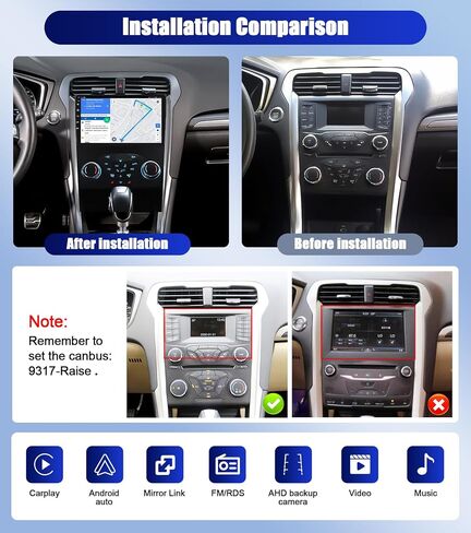 ستيريو سيارة 4G+64G Android 15 لسيارة Ford Fusion Mondeo 2013-2017 9 بوصات راديو سيارة بشاشة تعمل باللمس مع Carplay Android Auto Bluetooth، 32EQ/FM/RDS، GPS، DSP، WiFi، 59 UI + كاميرا احتياطية in Kuwait