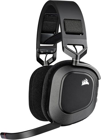 سماعة الألعاب Corsair HS80 RGB اللاسلكية متعددة المنصات - Dolby Atmos - تصميم مريح خفيف الوزن - ميكروفون عالي الجودة - متوافق مع iCUE - الكمبيوتر الشخصي، Mac، PS5، PS4 - أسود in Kuwait