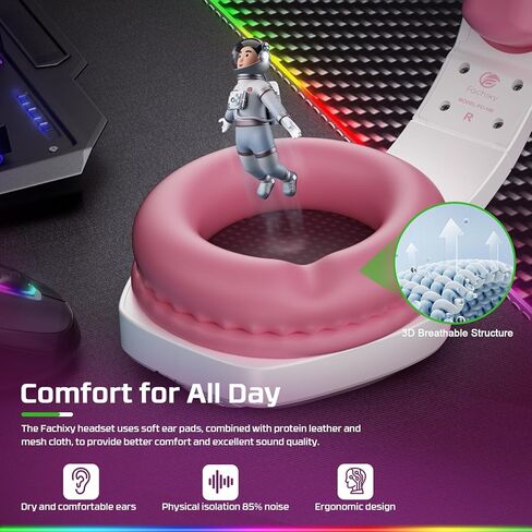 Fachixy FC100 Gaming Headset with Microphone for PS4, PS5, Switch, Xbox, Mac, PC Gaming Headphones with Mic, Gamer Headset with RGB Light - RGB Black in Kuwait