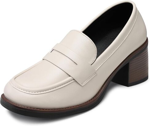 SHIBEVER Women's Low-Heeled Loafers: Block Heel Dressy Penny Loafer Slip-On Business Casual Women Shoes in Saudi Arabia