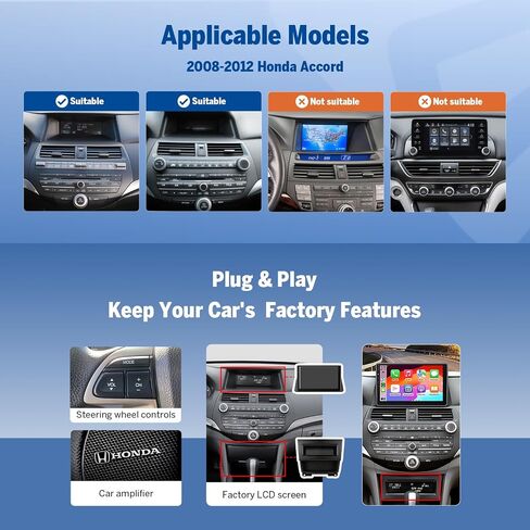 Eonon 4+64GB 10.1" Android 14 Car Stereo for Honda Accord 2008-2012 | Wireless CarPlay Android Auto GPS satellite navigation Bluetooth 5.4 WiFi interne custom fit dashboard for Honda in Kuwait