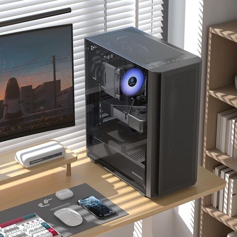 حافظة كمبيوتر ATX، حقيبة كمبيوتر متوسطة البرج مع لوحة أمامية شبكية، 4 مراوح مثبتة مسبقًا USB 3.0 حافظة كمبيوتر ألعاب من الزجاج المقوى، حافظة ATX سوداء (P5) in Kuwait