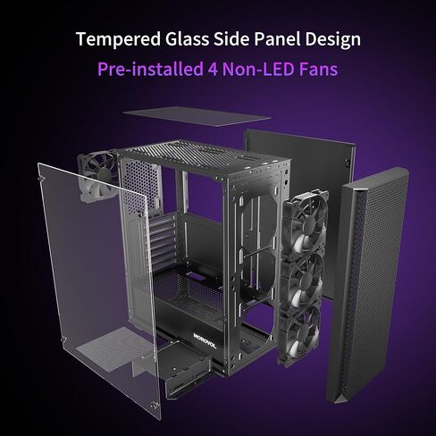 حافظة كمبيوتر ATX، حقيبة كمبيوتر متوسطة البرج مع لوحة أمامية شبكية، 4 مراوح مثبتة مسبقًا USB 3.0 حافظة كمبيوتر ألعاب من الزجاج المقوى، حافظة ATX سوداء (P5) in Kuwait