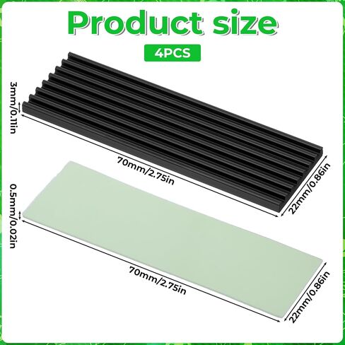 مبدد حرارة M.2 SSD، 4 قطع NVMe Heatsink لـ 2280 SSD NVMe Heatsink مع وسادة حرارية وأشرطة مطاطية سوداء للكمبيوتر/PS5 M.2 PCIE NVMe SSD أو M.2 SATA SSD in Kuwait