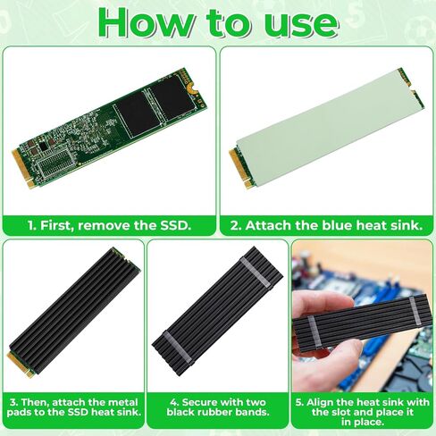 مبدد حرارة M.2 SSD، 4 قطع NVMe Heatsink لـ 2280 SSD NVMe Heatsink مع وسادة حرارية وأشرطة مطاطية سوداء للكمبيوتر/PS5 M.2 PCIE NVMe SSD أو M.2 SATA SSD in Kuwait
