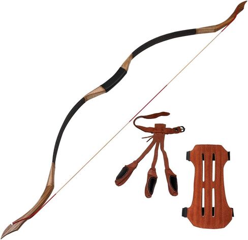 TOPARCHERY الرماية 53 بوصة قوس منحني تقليدي خشبي مصنوع يدويًا قوس صيد منغولي للحصان 30-50 رطل قوس طويل للبالغين ممارسة الصيد ذراع حماية الأصابع مجموعة علامات التبويب in Saudi Arabia