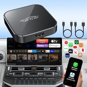 3 in 1 Car TV Mate Pro with Wireless Carplay Adapter & Android Auto Adapter, HDMl Multimedia TV Stick Converter, Cast Fire T V/Game/YouTube/Netflix to Car for Wired CarPlay and Most Streaming (Black) in Kuwait