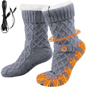 Chicingyou Electric Heated Fleece Socks for Men Women, Winter USB Heating Pad Knitted Socks Foot Heater Anti-Slip Thermal Indoor Footwear Foot Warmer Fit for Women's 5-10 Men's 4-8 in Saudi Arabia