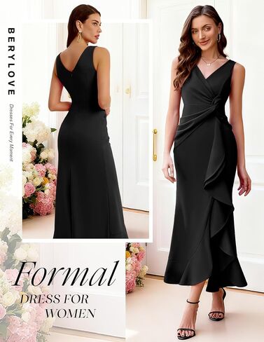 BeryLove Formal Wedding Guest Evening Midi Ruffle Dresses Cocktail Elegant Dress in Saudi Arabia