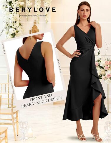 BeryLove Formal Wedding Guest Evening Midi Ruffle Dresses Cocktail Elegant Dress in Saudi Arabia