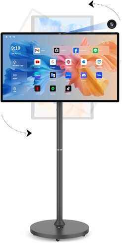 32 inch portable tv on wheels,8G +128G,8-core qualcomm cpu rolling tv with 4K camera, 1080p built-in battery(4-6h),android 13 OS, full swivel rotation in Saudi Arabia
